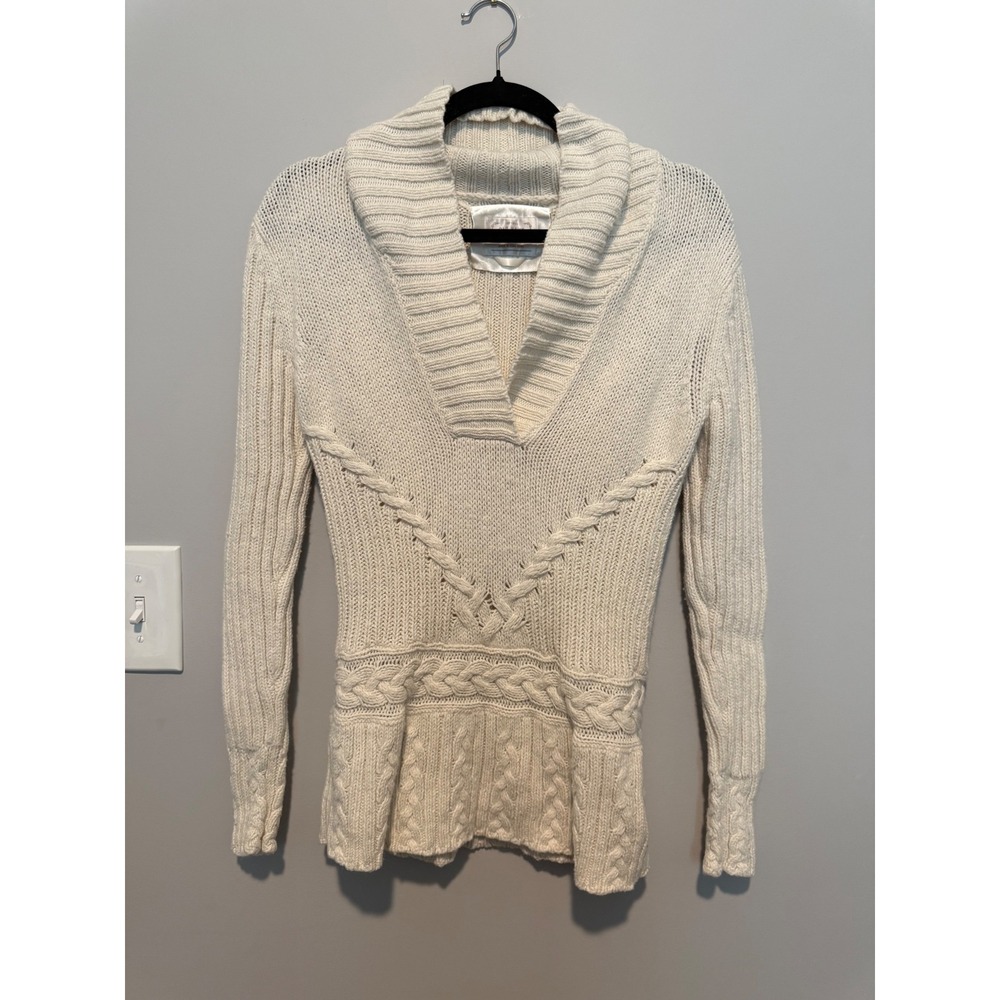 Old Navy Women Cream Cable Knit Shawl Collar Sweater Cotton Lambswool Blend S